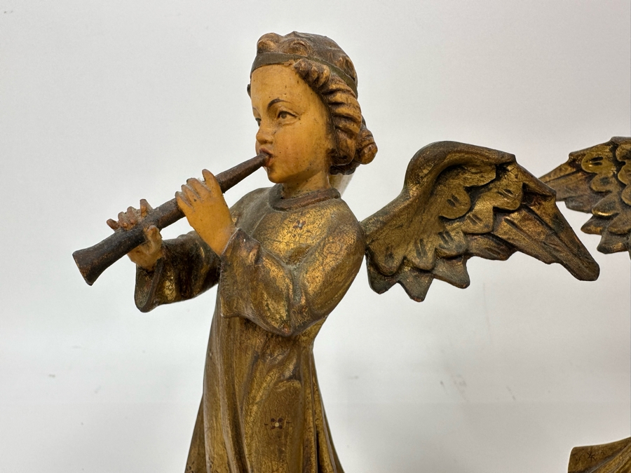 Pair Of Vintage Hand Painted Wooden Angel Figurines 9.5H [Photo 5]