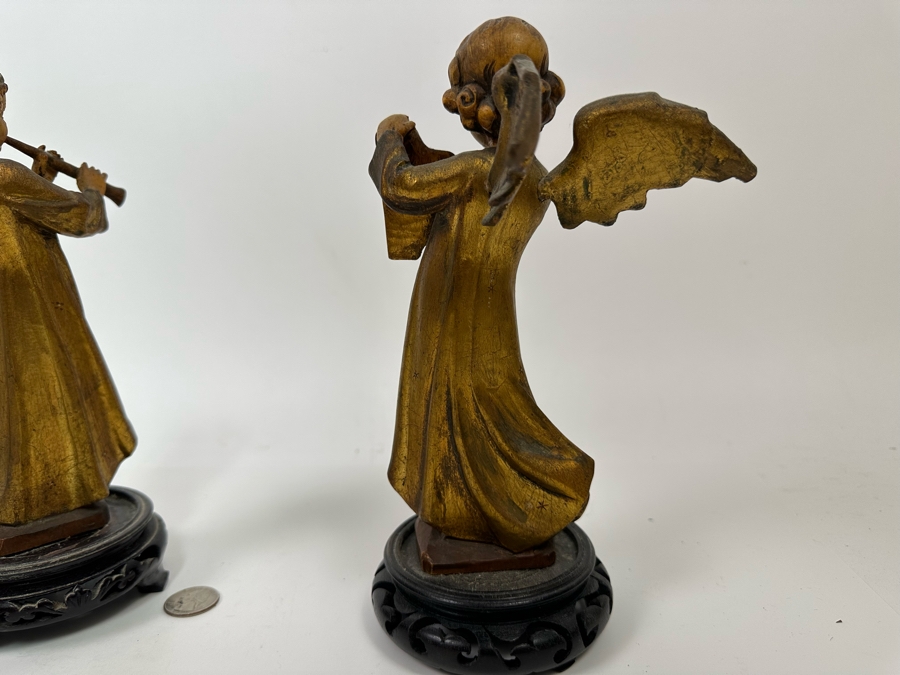 Pair Of Vintage Hand Painted Wooden Angel Figurines 9.5H [Photo 13]