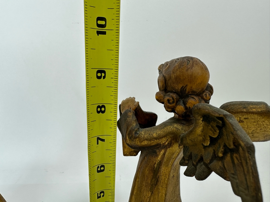 Pair Of Vintage Hand Painted Wooden Angel Figurines 9.5H [Photo 12]