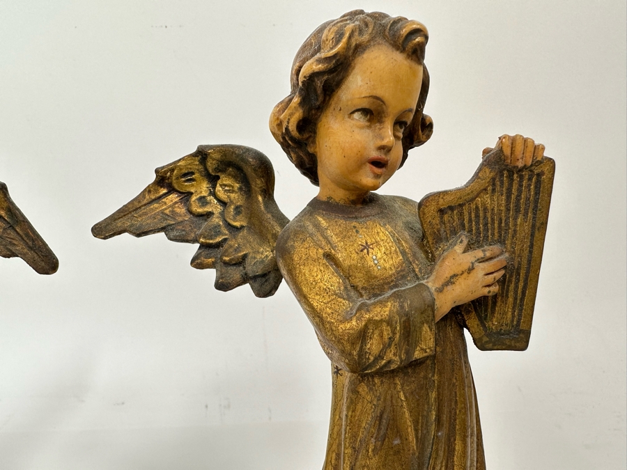 Pair Of Vintage Hand Painted Wooden Angel Figurines 9.5H [Photo 9]