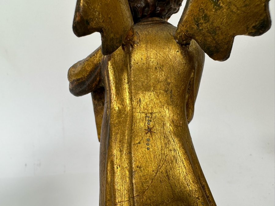 Pair Of Vintage Hand Painted Wooden Angel Figurines 9.5H [Photo 10]