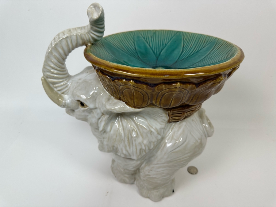 Glazed Ceramic Majolica Lucky Elephant Key Dish 13W X 7D X 14H [Photo 6]