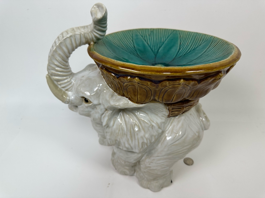 Glazed Ceramic Majolica Lucky Elephant Key Dish 13W X 7D X 14H [Photo 5]