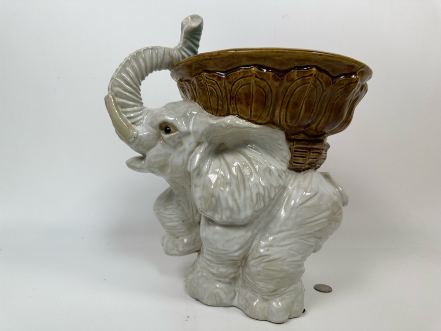 Glazed Ceramic Majolica Lucky Elephant Key Dish 13W X 7D X 14H [Photo 10]