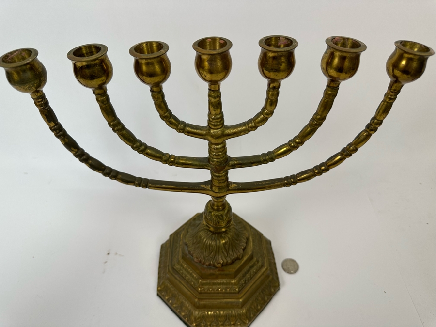 Heavy Solid Brass Menorah 13W X 13H [Photo 6]