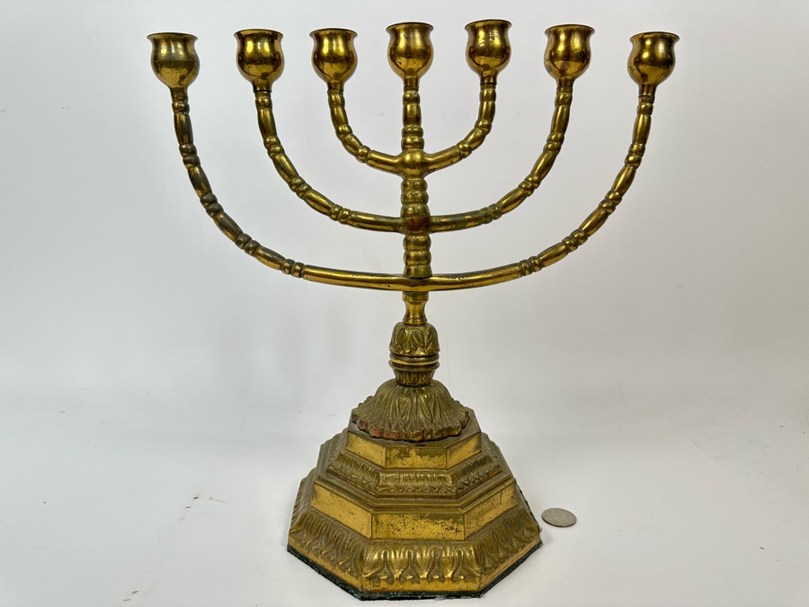 Heavy Solid Brass Menorah 13W X 13H [Photo 2]