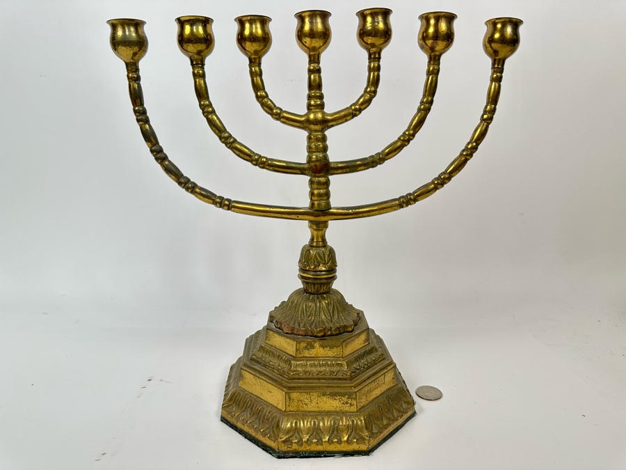 Heavy Solid Brass Menorah 13W X 13H [Photo 3]