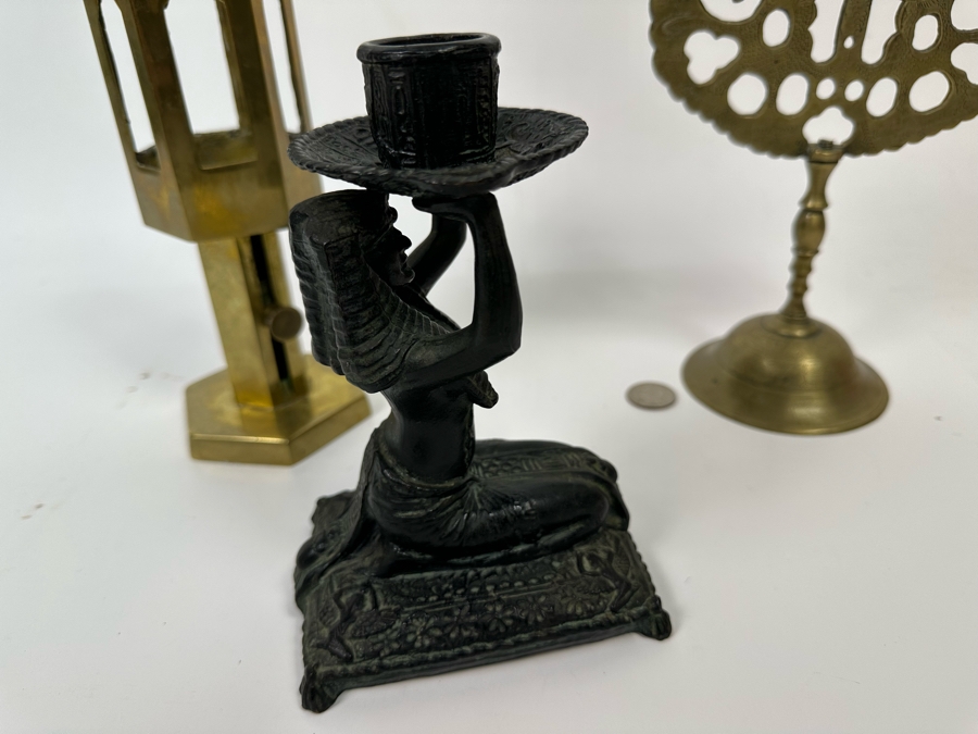 Vintage Brass Candleholder, Egyptian Design Metal Candleholder And Chinese Brass Candleholder [Photo 11]