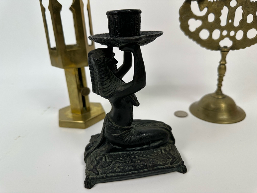 Vintage Brass Candleholder, Egyptian Design Metal Candleholder And Chinese Brass Candleholder [Photo 10]