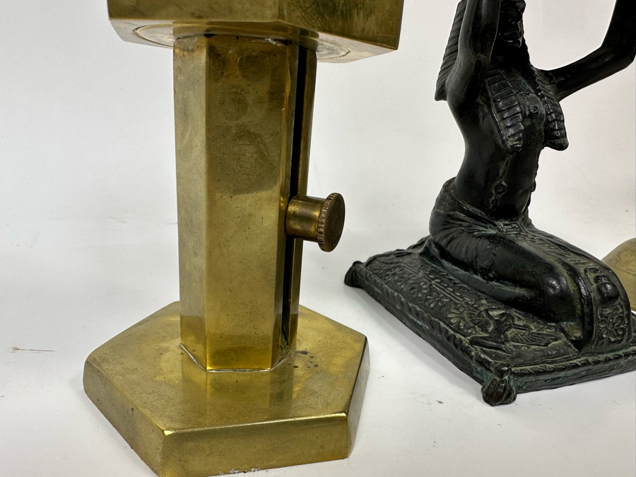 Vintage Brass Candleholder, Egyptian Design Metal Candleholder And Chinese Brass Candleholder [Photo 9]