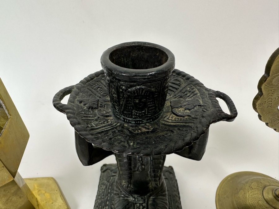 Vintage Brass Candleholder, Egyptian Design Metal Candleholder And Chinese Brass Candleholder [Photo 5]