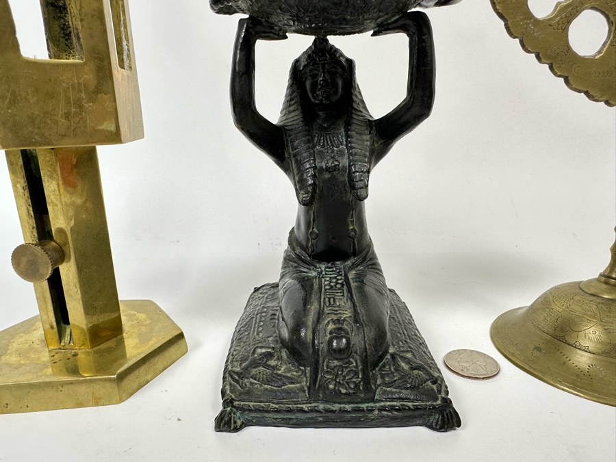 Vintage Brass Candleholder, Egyptian Design Metal Candleholder And Chinese Brass Candleholder [Photo 4]
