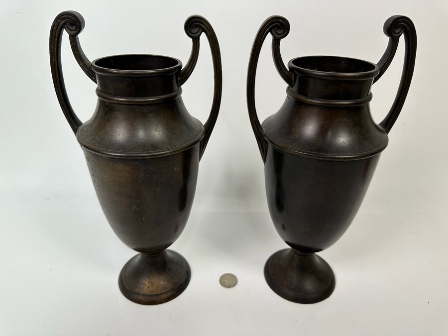 Pair Of Decorative Metal Urns From India 12.5H [Photo 3]