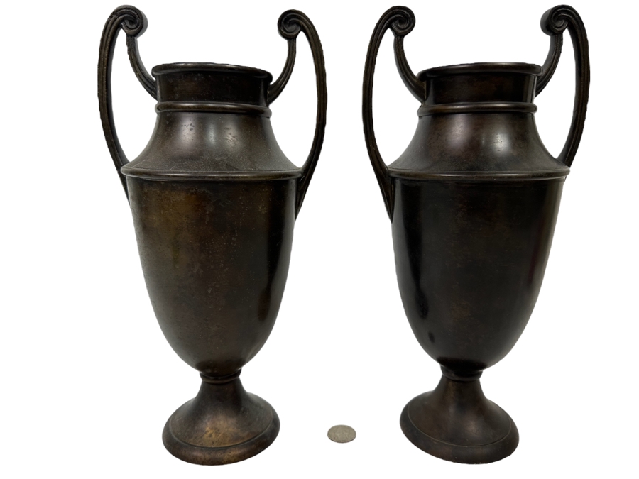 Pair Of Decorative Metal Urns From India 12.5H [Photo 1]