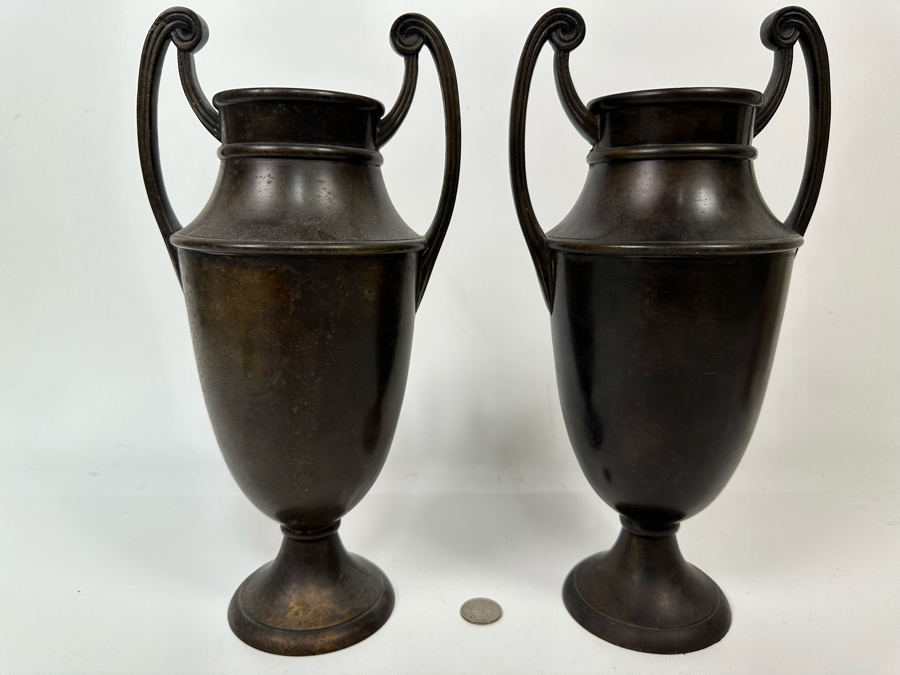 Pair Of Decorative Metal Urns From India 12.5H [Photo 2]