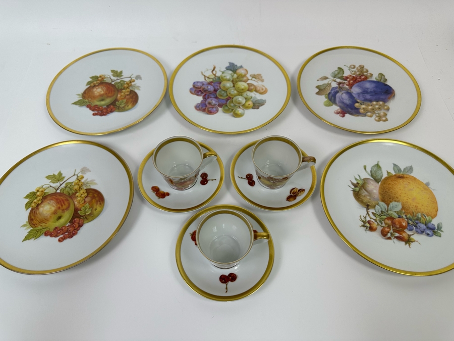 (5) Golden Crown E&R PMR Bavaria Germany Fruit Plates 7.5R And (3) Demitasse Cups And Saucers [Photo 2]