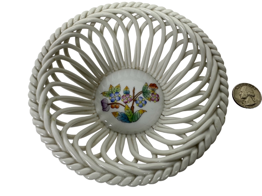 Herend Hungary Hand Painted Openwork Weave Basket Porcelain Dish 5W X 1.5H [Photo 1]