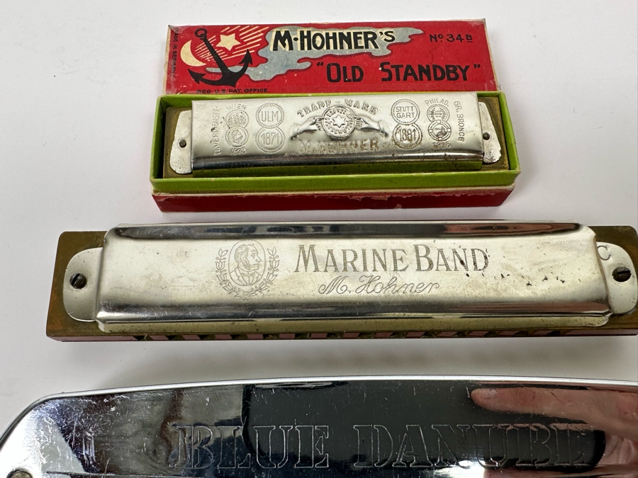 M. Hohner Old Standy Harmonica With Original Box, M. Hohner Marine Band Harmonica And Blue Danube Harmonica [Photo 5]