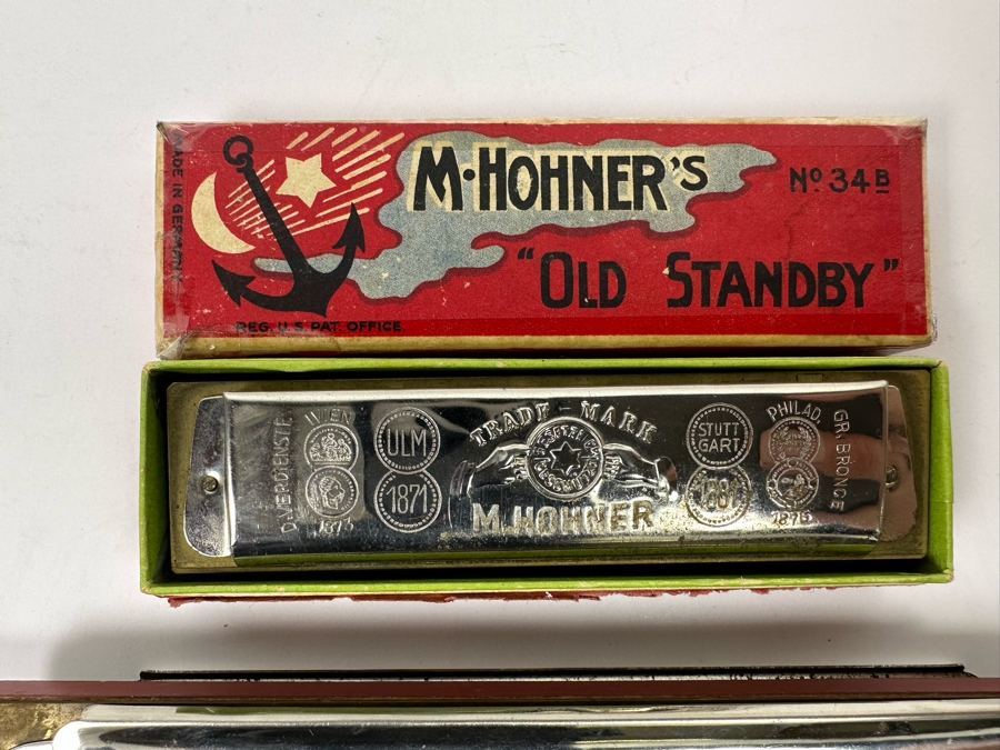 M. Hohner Old Standy Harmonica With Original Box, M. Hohner Marine Band Harmonica And Blue Danube Harmonica [Photo 4]
