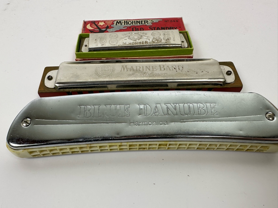 M. Hohner Old Standy Harmonica With Original Box, M. Hohner Marine Band Harmonica And Blue Danube Harmonica [Photo 6]