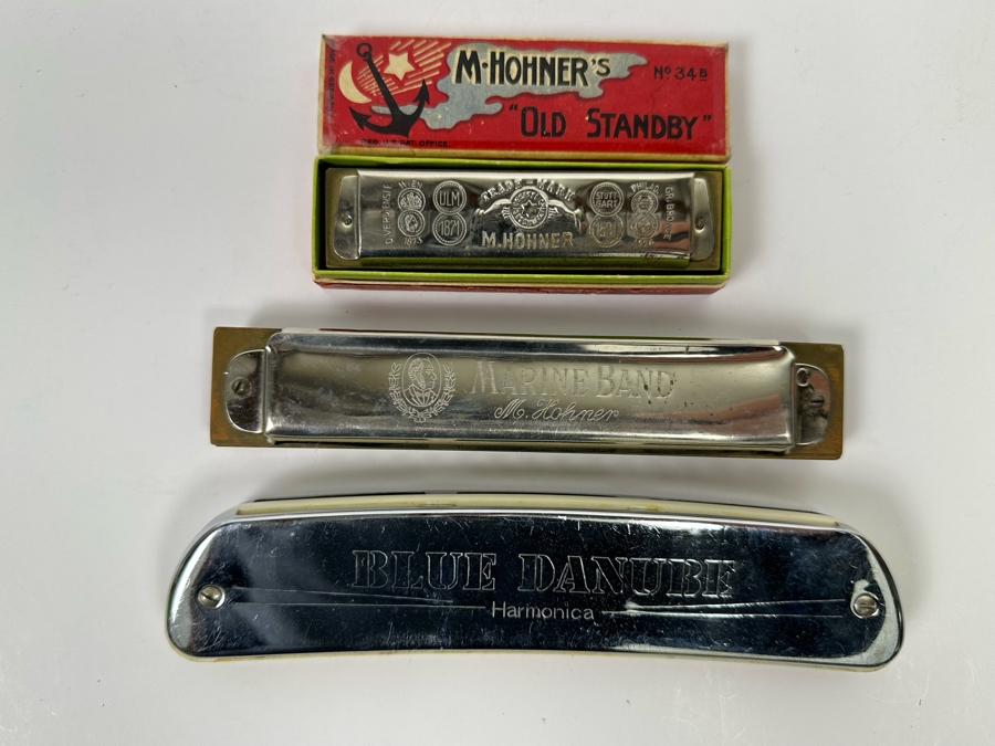 M. Hohner Old Standy Harmonica With Original Box, M. Hohner Marine Band Harmonica And Blue Danube Harmonica [Photo 3]