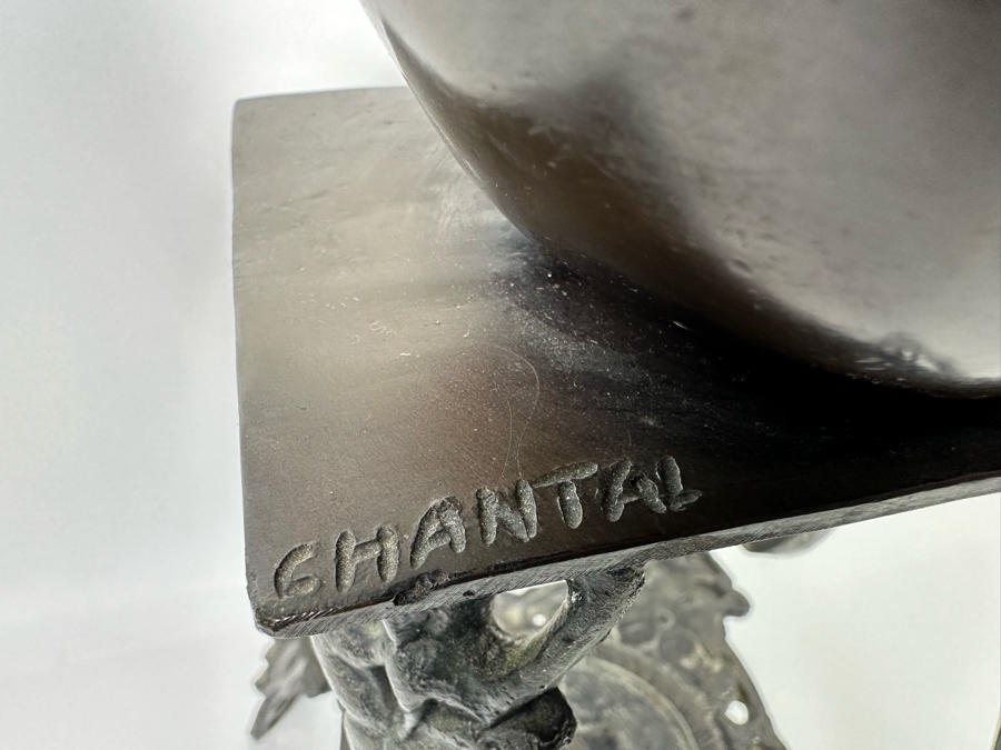 Bronze Sculputre After Ferdinando De Luca Flapper Girl Seated Art Deco Style Signed Chantal 12W X 10D X 30H [Photo 12]