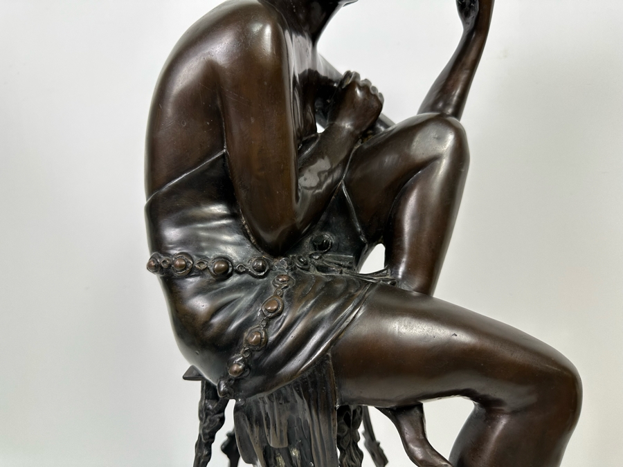Bronze Sculputre After Ferdinando De Luca Flapper Girl Seated Art Deco Style Signed Chantal 12W X 10D X 30H [Photo 9]