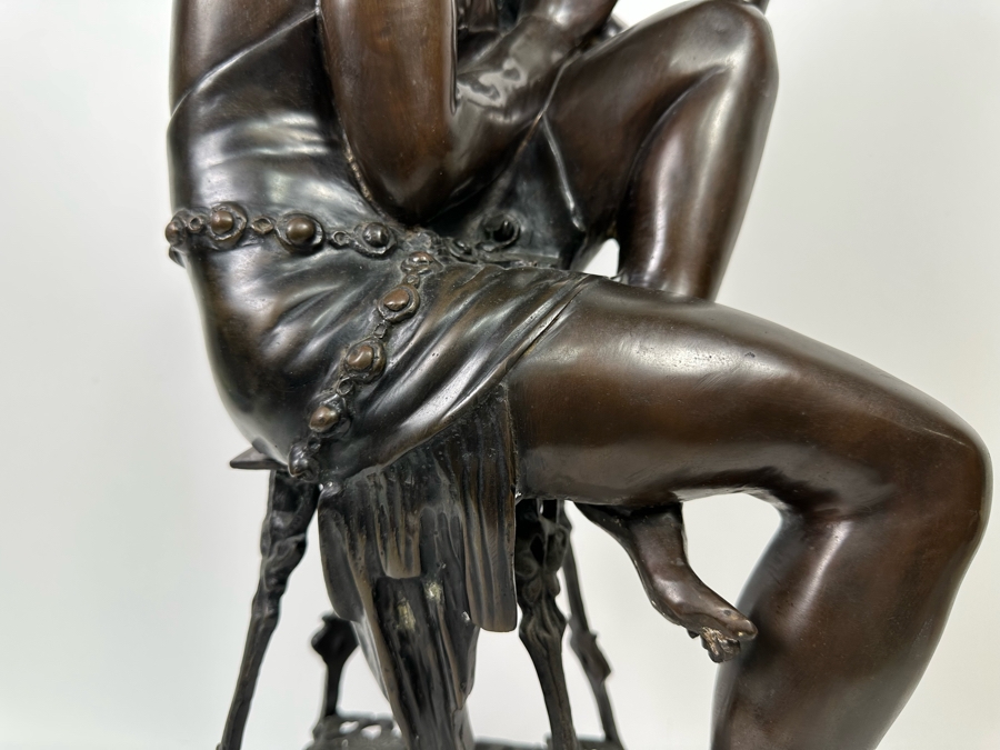 Bronze Sculputre After Ferdinando De Luca Flapper Girl Seated Art Deco Style Signed Chantal 12W X 10D X 30H [Photo 5]