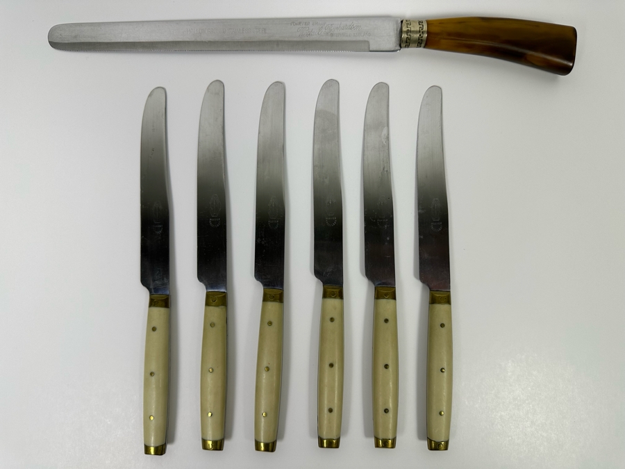 Set Of Six Horn Handle French Knives And Westall Richardson Sheffield England Carving Knife [Photo 3]