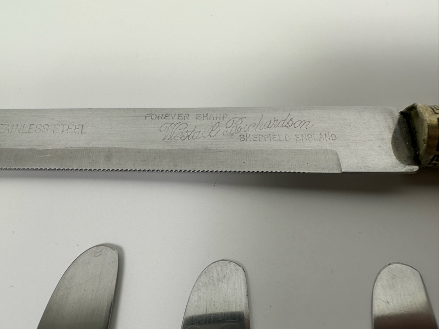 Set Of Six Horn Handle French Knives And Westall Richardson Sheffield England Carving Knife [Photo 6]