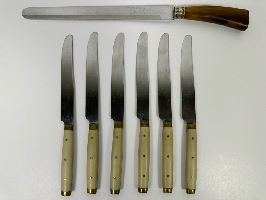 Set Of Six Horn Handle French Knives And Westall Richardson Sheffield England Carving Knife [Photo 2]