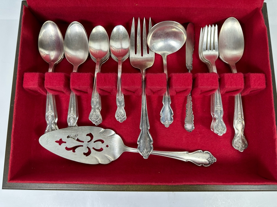 Silverplate Flatware Set With Wooden Storage Box 15W X 11D X 5H [Photo 5]