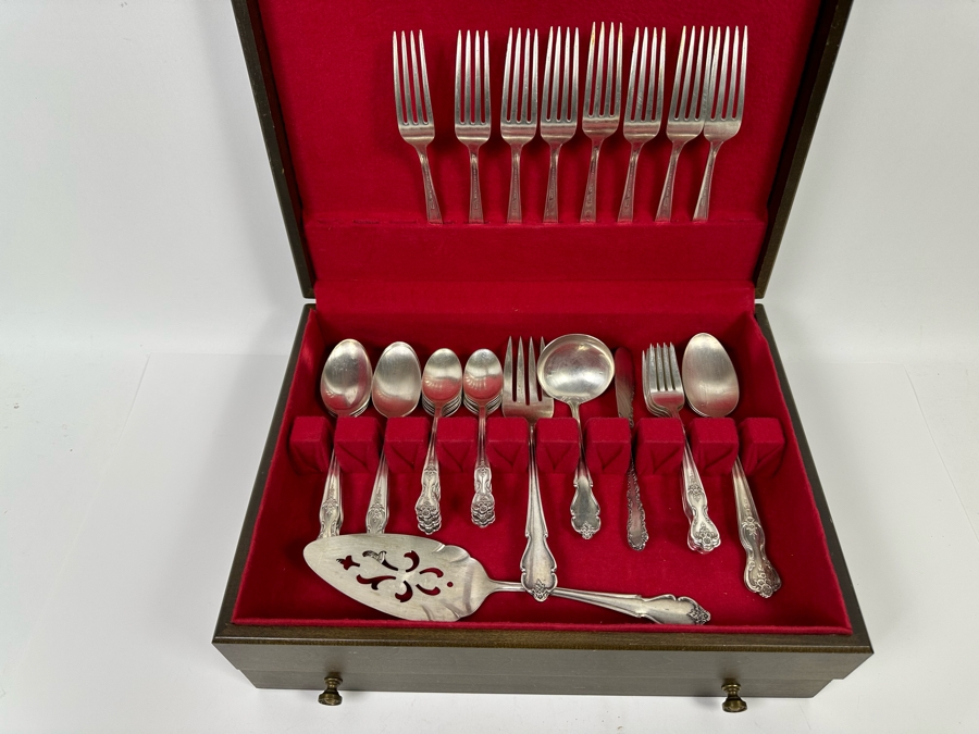 Silverplate Flatware Set With Wooden Storage Box 15W X 11D X 5H [Photo 3]
