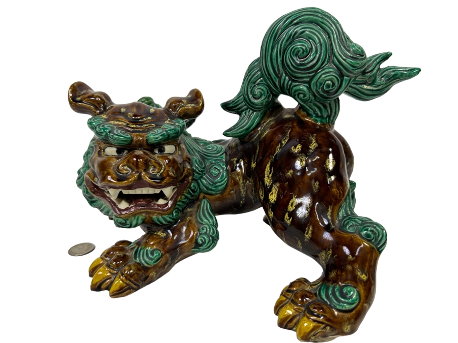 Signed Japanese Glazed Porcelain Foo Dog Figurine 12W X 8D X 8H [Photo 1]