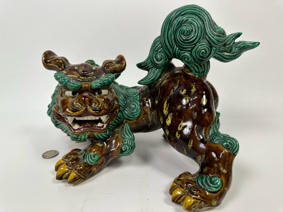 Signed Japanese Glazed Porcelain Foo Dog Figurine 12W X 8D X 8H [Photo 3]
