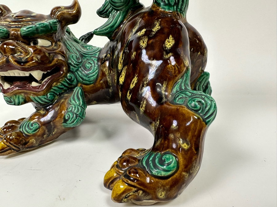 Signed Japanese Glazed Porcelain Foo Dog Figurine 12W X 8D X 8H [Photo 7]