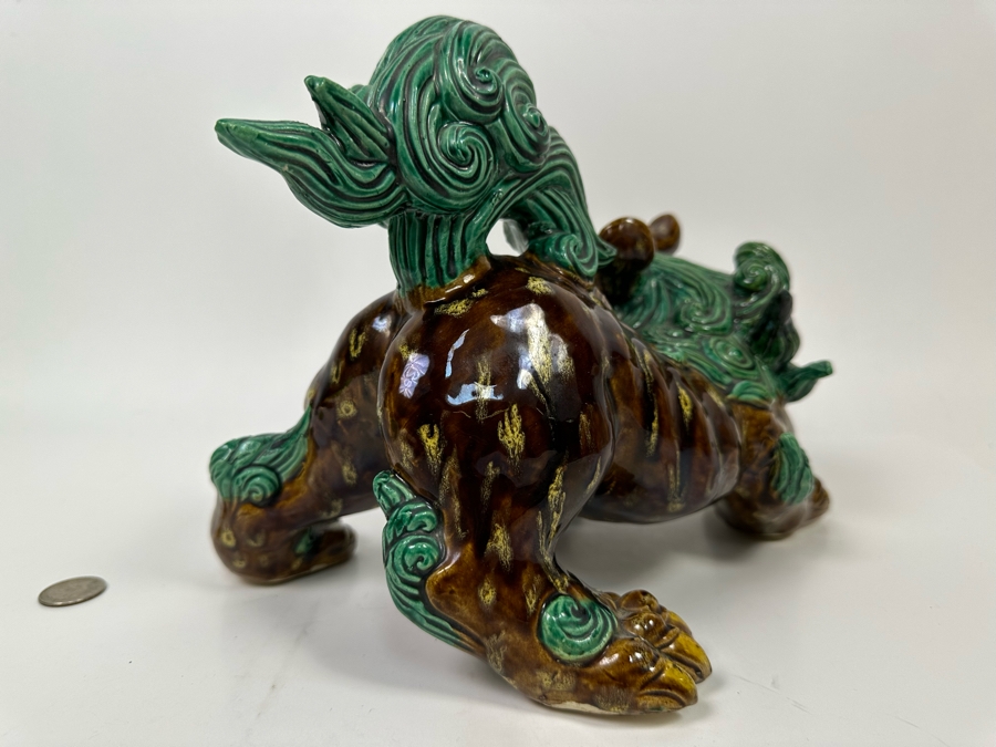 Signed Japanese Glazed Porcelain Foo Dog Figurine 12W X 8D X 8H [Photo 12]