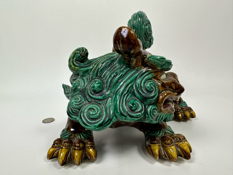 Signed Japanese Glazed Porcelain Foo Dog Figurine 12W X 8D X 8H [Photo 9]