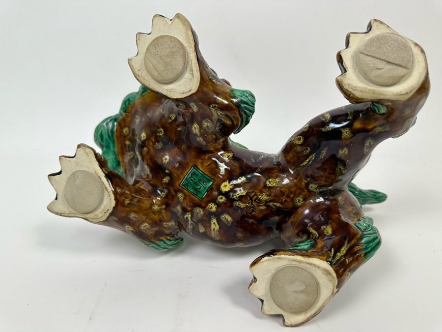 Signed Japanese Glazed Porcelain Foo Dog Figurine 12W X 8D X 8H [Photo 13]