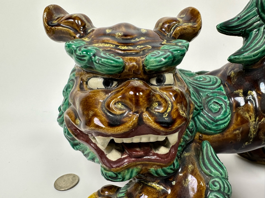 Signed Japanese Glazed Porcelain Foo Dog Figurine 12W X 8D X 8H [Photo 6]