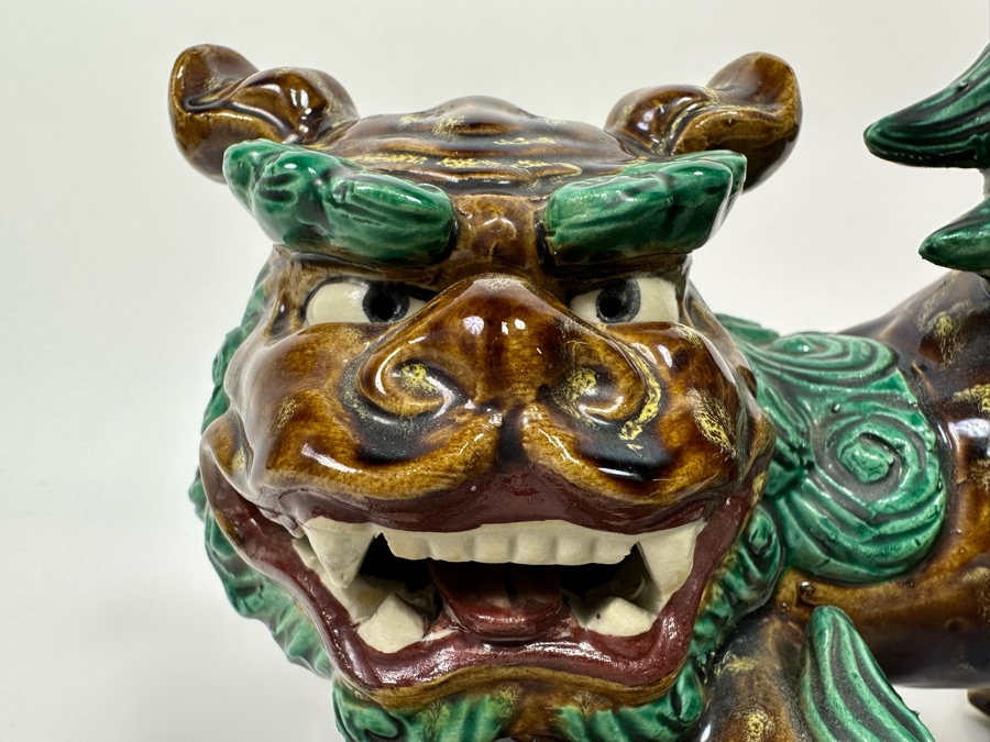 Signed Japanese Glazed Porcelain Foo Dog Figurine 12W X 8D X 8H [Photo 15]