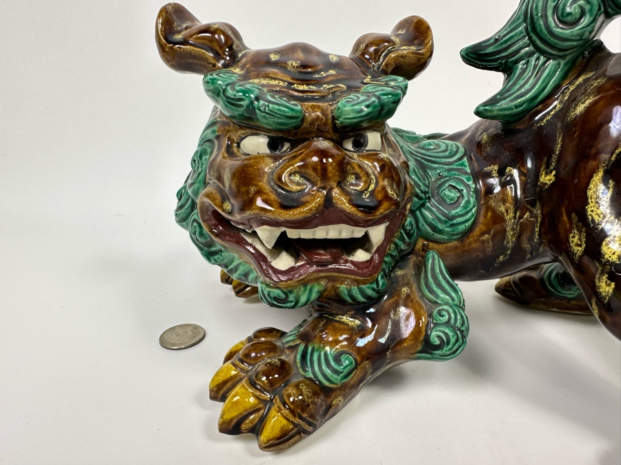 Signed Japanese Glazed Porcelain Foo Dog Figurine 12W X 8D X 8H [Photo 5]