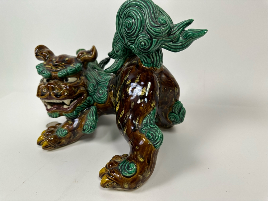 Signed Japanese Glazed Porcelain Foo Dog Figurine 12W X 8D X 8H [Photo 8]
