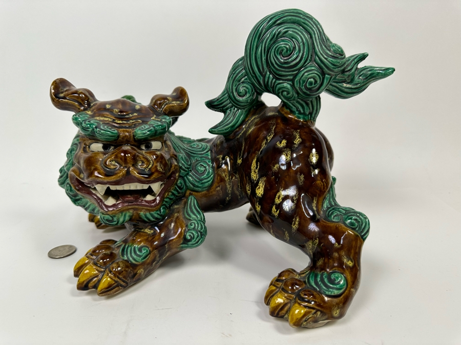 Signed Japanese Glazed Porcelain Foo Dog Figurine 12W X 8D X 8H [Photo 4]