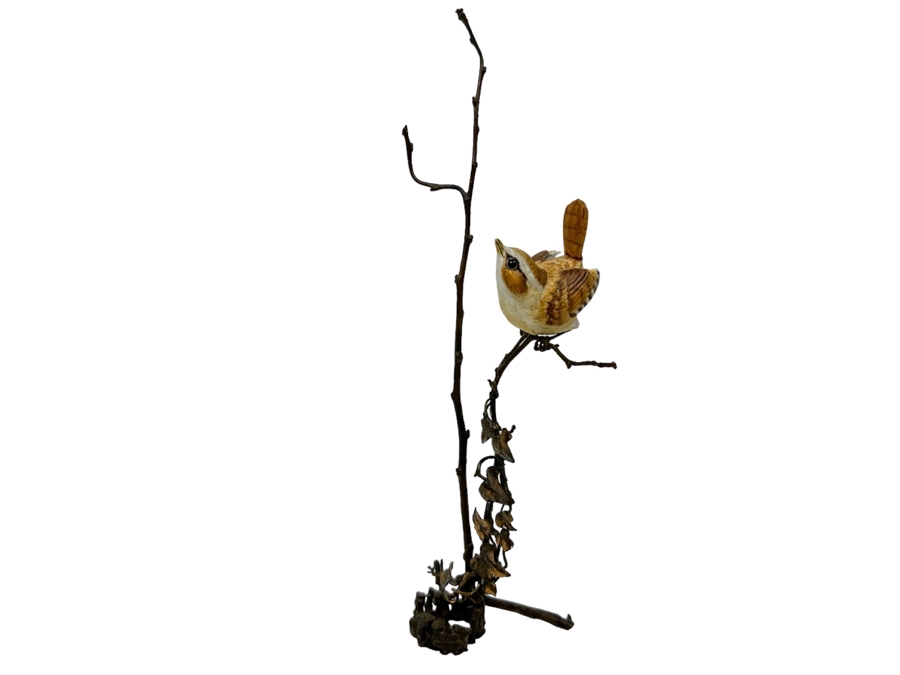Hand Painted Porcelain Bird On Metal Tree Sculpture Signed Albany England 10H [Photo 1]