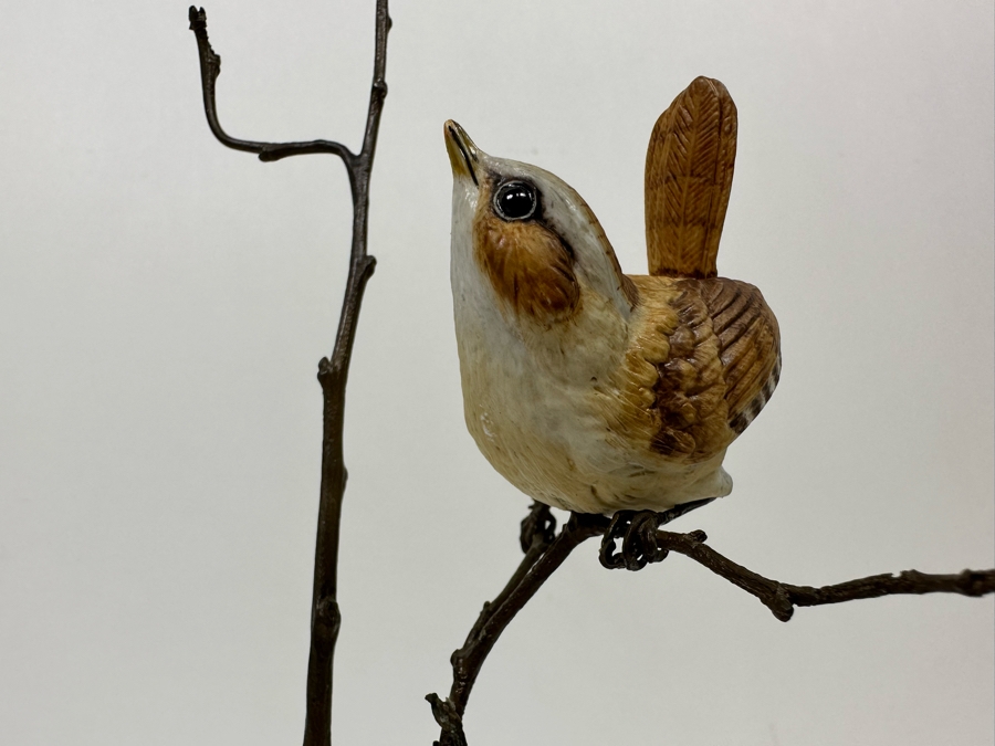 Hand Painted Porcelain Bird On Metal Tree Sculpture Signed Albany England 10H [Photo 5]