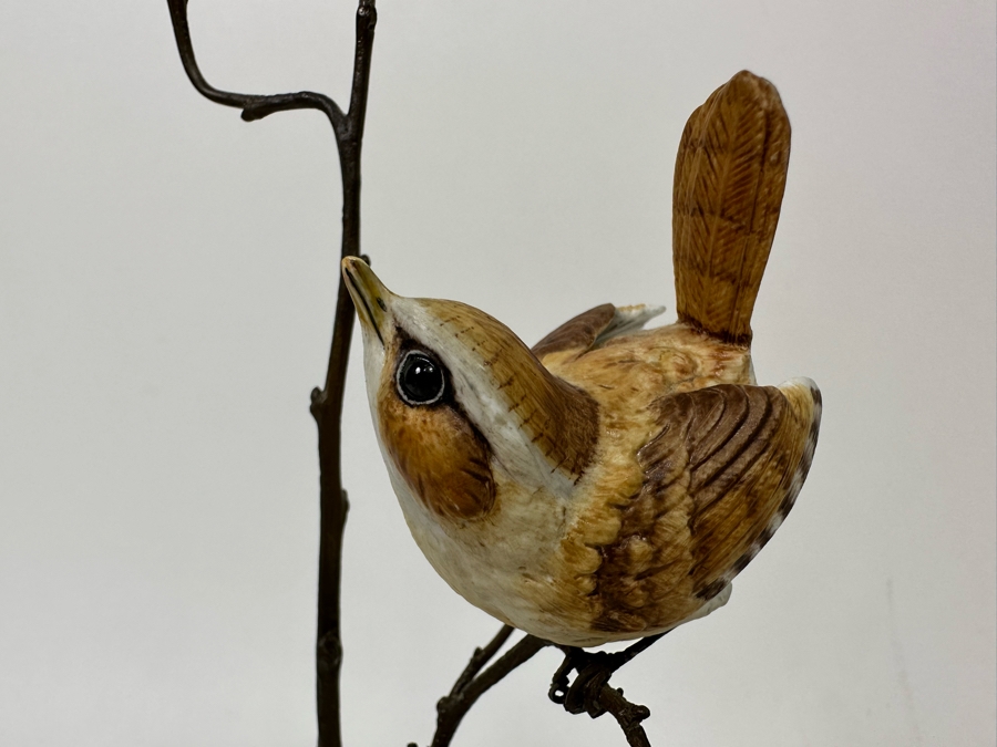Hand Painted Porcelain Bird On Metal Tree Sculpture Signed Albany England 10H [Photo 4]