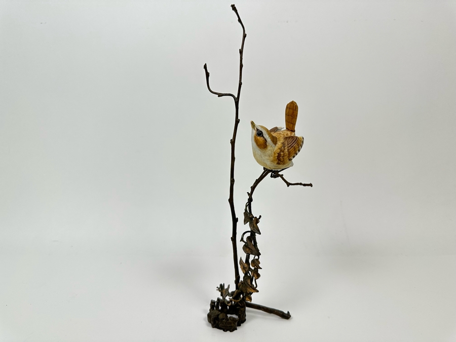 Hand Painted Porcelain Bird On Metal Tree Sculpture Signed Albany England 10H [Photo 3]