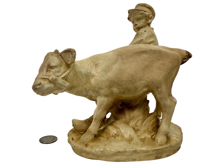 Antique Boy Pulling Cow Figurine Signed 772 AB 7W X 7.5H Royal Copenhagen? Retails $250