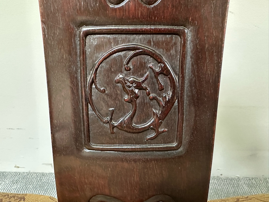 Vintage Pair Of Chinese Carved Hardwood Horseshoe Chairs With Cushions [Photo 9]